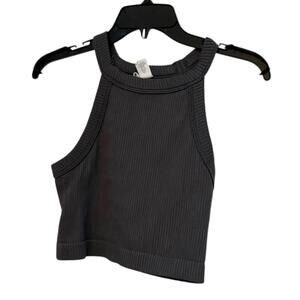Tillys Womens Gray Ribbed High Neck Crop Tank Top Nylon Spandex Stretch S
